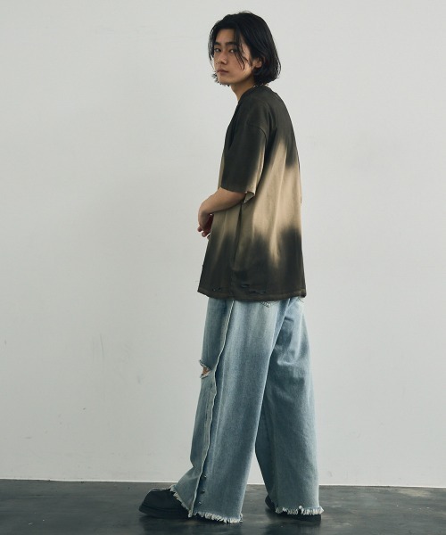 Shoowtime(ショウタイム)の「Distressed big silhouette overdyed short sleeve T-shirt / ダメージ加工ビッグシルエットオーバーダイ半袖Tシャツ(Tシャツ/カットソー・メンズ・ブラウン系/グレー系/カーキ系/ベージュ系・X-LARGE/MEDIUM/LARGE)」の20枚目の写真