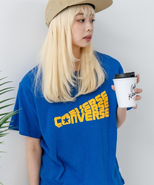 CONVERSE(コンバース)の「【CONVERSE/コンバース】ネップスラブ アーカイブロゴ Tシャツ(Tシャツ/カットソー・レディース・オフホワイト/ブルー・MEDIUM)」の2枚目の写真