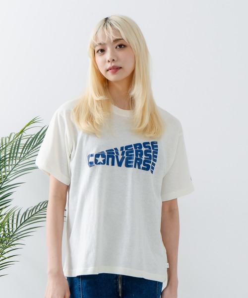 CONVERSE(コンバース)の「【CONVERSE/コンバース】ネップスラブ アーカイブロゴ Tシャツ(Tシャツ/カットソー・レディース・オフホワイト/ブルー・MEDIUM)」の10枚目の写真
