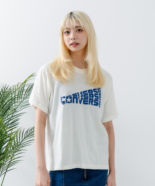 CONVERSE(コンバース)の「【CONVERSE/コンバース】ネップスラブ アーカイブロゴ Tシャツ(Tシャツ/カットソー・レディース・オフホワイト/ブルー・MEDIUM)」の19枚目の写真