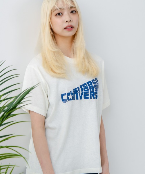 CONVERSE(コンバース)の「【CONVERSE/コンバース】ネップスラブ アーカイブロゴ Tシャツ(Tシャツ/カットソー・レディース・オフホワイト/ブルー・MEDIUM)」の20枚目の写真