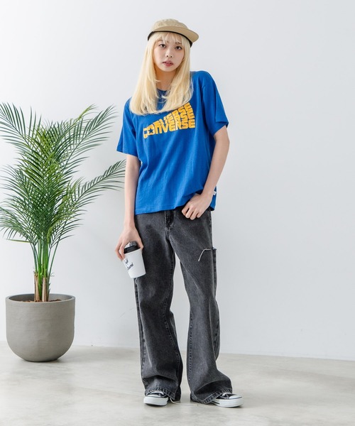 CONVERSE(コンバース)の「【CONVERSE/コンバース】ネップスラブ アーカイブロゴ Tシャツ(Tシャツ/カットソー・レディース・オフホワイト/ブルー・MEDIUM)」の21枚目の写真