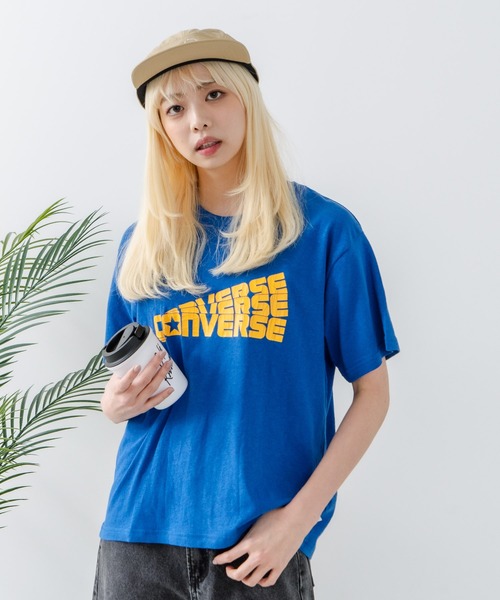 CONVERSE(コンバース)の「【CONVERSE/コンバース】ネップスラブ アーカイブロゴ Tシャツ(Tシャツ/カットソー・レディース・オフホワイト/ブルー・MEDIUM)」の13枚目の写真