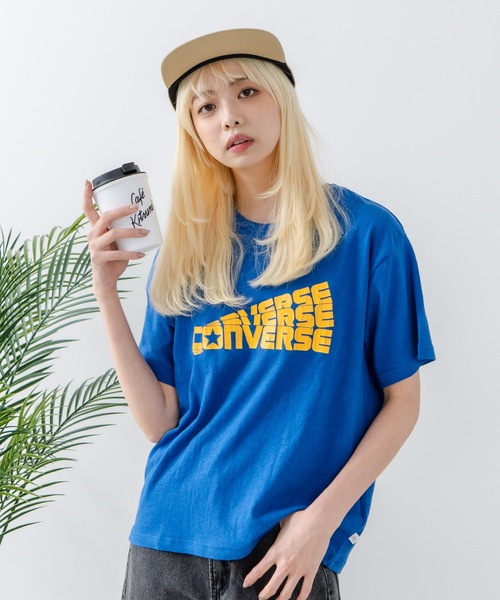 CONVERSE(コンバース)の「【CONVERSE/コンバース】ネップスラブ アーカイブロゴ Tシャツ(Tシャツ/カットソー・レディース・オフホワイト/ブルー・MEDIUM)」の14枚目の写真