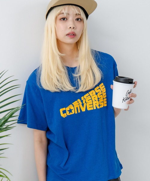 CONVERSE(コンバース)の「【CONVERSE/コンバース】ネップスラブ アーカイブロゴ Tシャツ(Tシャツ/カットソー・レディース・オフホワイト/ブルー・MEDIUM)」の15枚目の写真