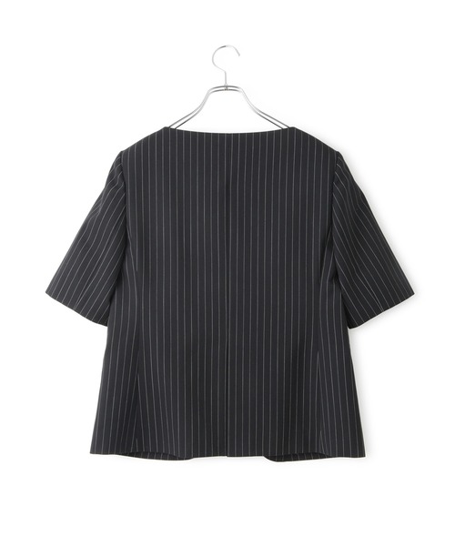 EMOELLE】スリットネックハーフスリーブジャケット（ノーカラー