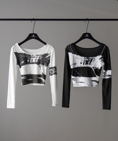 me+em select(ミームセレクト)の「【 2color 】ヴィンテージプリントショートリブTシャツ / vintage print short lib t-shirt(Tシャツ/カットソー・レディース・ブラック/ホワイト・FREE)」の3枚目の写真