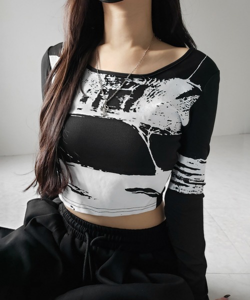 me+em select(ミームセレクト)の「【 2color 】ヴィンテージプリントショートリブTシャツ / vintage print short lib t-shirt(Tシャツ/カットソー・レディース・ブラック/ホワイト・FREE)」の13枚目の写真