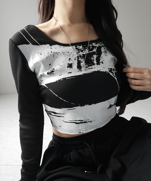 me+em select(ミームセレクト)の「【 2color 】ヴィンテージプリントショートリブTシャツ / vintage print short lib t-shirt(Tシャツ/カットソー・レディース・ブラック/ホワイト・FREE)」の14枚目の写真
