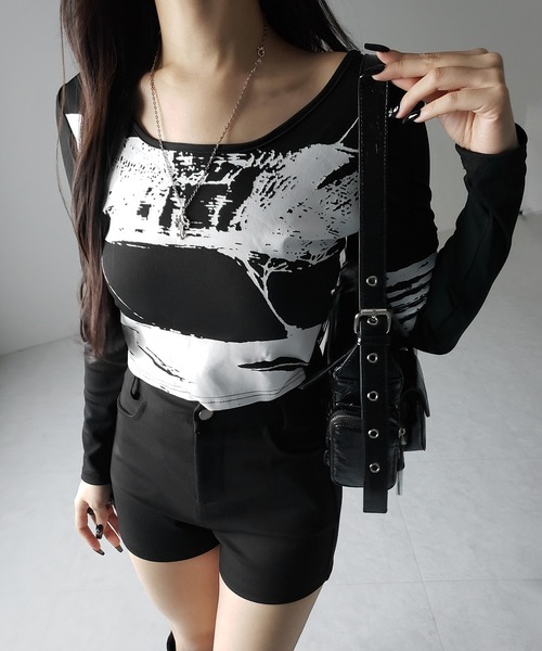 me+em select(ミームセレクト)の「【 2color 】ヴィンテージプリントショートリブTシャツ / vintage print short lib t-shirt(Tシャツ/カットソー・レディース・ブラック/ホワイト・FREE)」の15枚目の写真