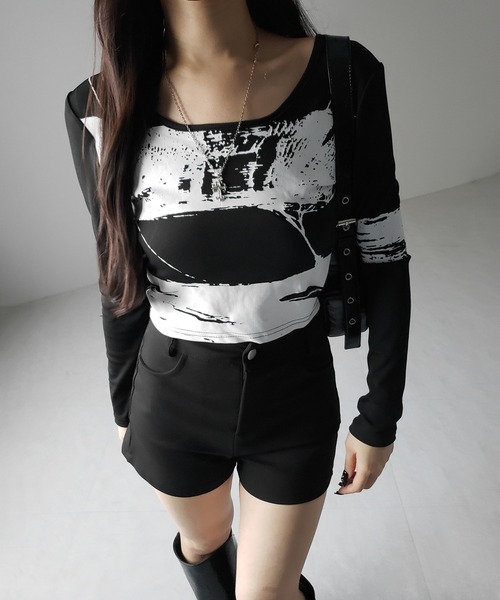 me+em select(ミームセレクト)の「【 2color 】ヴィンテージプリントショートリブTシャツ / vintage print short lib t-shirt(Tシャツ/カットソー・レディース・ブラック/ホワイト・FREE)」の16枚目の写真