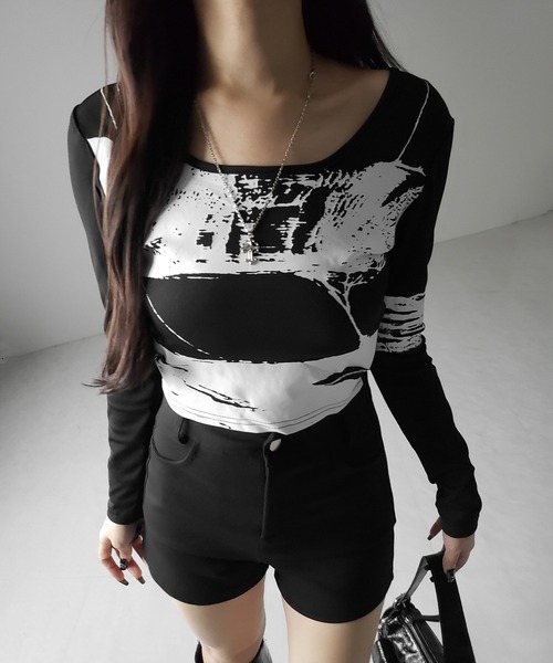 me+em select(ミームセレクト)の「【 2color 】ヴィンテージプリントショートリブTシャツ / vintage print short lib t-shirt(Tシャツ/カットソー・レディース・ブラック/ホワイト・FREE)」の17枚目の写真