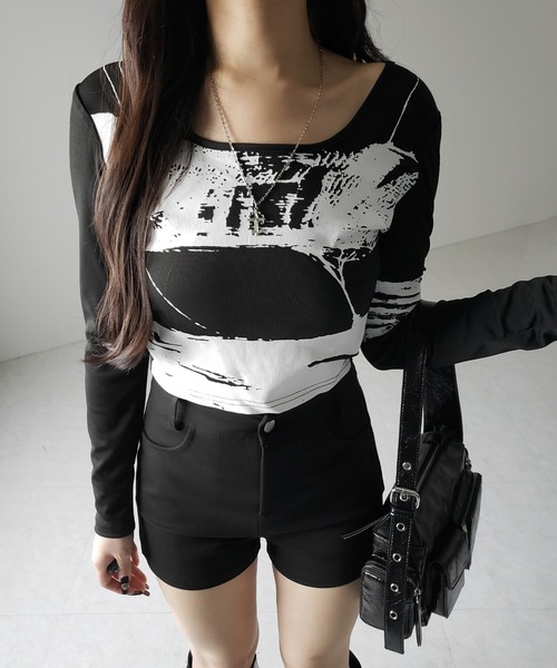 me+em select(ミームセレクト)の「【 2color 】ヴィンテージプリントショートリブTシャツ / vintage print short lib t-shirt(Tシャツ/カットソー・レディース・ブラック/ホワイト・FREE)」の18枚目の写真
