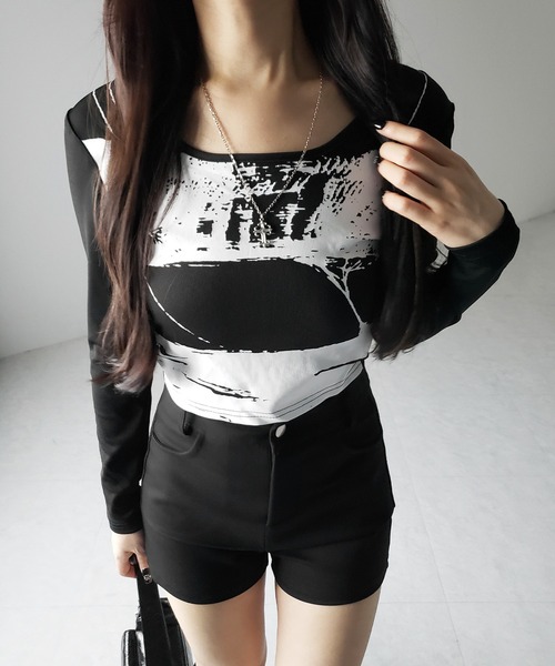me+em select(ミームセレクト)の「【 2color 】ヴィンテージプリントショートリブTシャツ / vintage print short lib t-shirt(Tシャツ/カットソー・レディース・ブラック/ホワイト・FREE)」の8枚目の写真