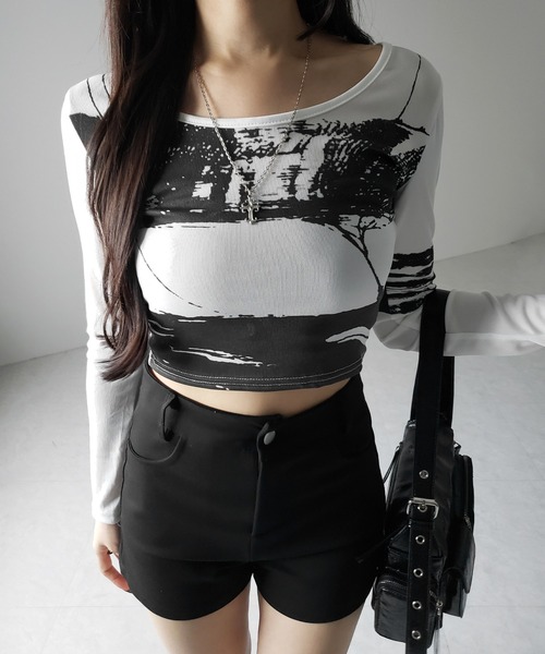 me+em select(ミームセレクト)の「【 2color 】ヴィンテージプリントショートリブTシャツ / vintage print short lib t-shirt(Tシャツ/カットソー・レディース・ブラック/ホワイト・FREE)」の19枚目の写真