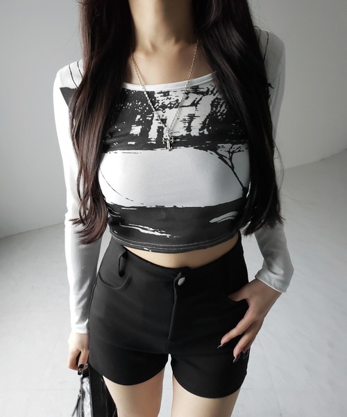 me+em select(ミームセレクト)の「【 2color 】ヴィンテージプリントショートリブTシャツ / vintage print short lib t-shirt(Tシャツ/カットソー・レディース・ブラック/ホワイト・FREE)」の21枚目の写真