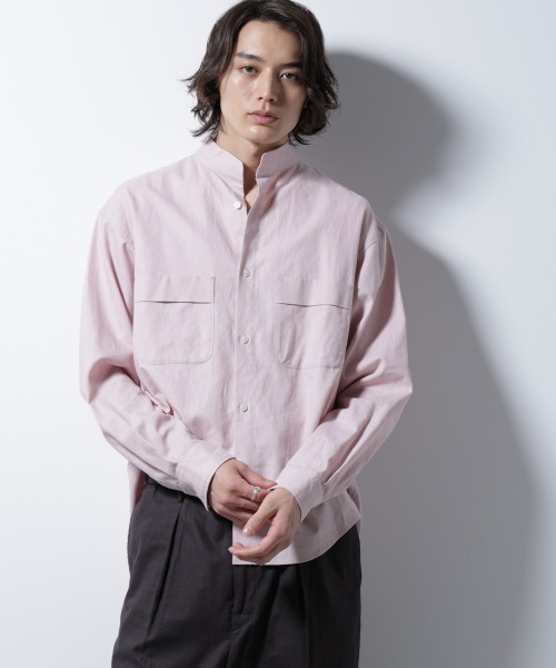 NANO universe(ナノユニバース)の「「BELGIUM LINEN FABRICS」リネンコットンスタンドカラーシャツ(シャツ/ブラウス・メンズ・ホワイト/ピンク/ブラック/ライトブルー・S/M/L)」の4枚目の写真