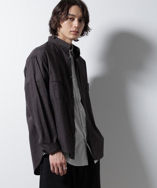 NANO universe(ナノユニバース)の「「BELGIUM LINEN FABRICS」リネンコットンスタンドカラーシャツ(シャツ/ブラウス・メンズ・ホワイト/ピンク/ブラック/ライトブルー・S/M/L)」の1枚目の写真