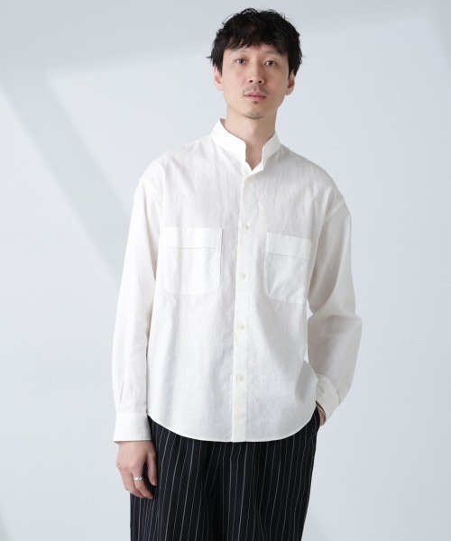 NANO universe(ナノユニバース)の「「BELGIUM LINEN FABRICS」リネンコットンスタンドカラーシャツ(シャツ/ブラウス・メンズ・ホワイト/ピンク/ブラック/ライトブルー・S/M/L)」の5枚目の写真