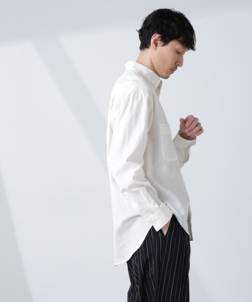 NANO universe(ナノユニバース)の「「BELGIUM LINEN FABRICS」リネンコットンスタンドカラーシャツ(シャツ/ブラウス・メンズ・ホワイト/ピンク/ブラック/ライトブルー・S/M/L)」の6枚目の写真