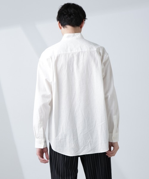 NANO universe(ナノユニバース)の「「BELGIUM LINEN FABRICS」リネンコットンスタンドカラーシャツ(シャツ/ブラウス・メンズ・ホワイト/ピンク/ブラック/ライトブルー・S/M/L)」の7枚目の写真