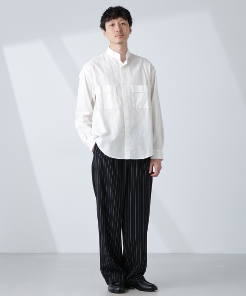 NANO universe(ナノユニバース)の「「BELGIUM LINEN FABRICS」リネンコットンスタンドカラーシャツ(シャツ/ブラウス・メンズ・ホワイト/ピンク/ブラック/ライトブルー・S/M/L)」の8枚目の写真