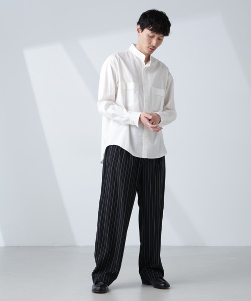 NANO universe(ナノユニバース)の「「BELGIUM LINEN FABRICS」リネンコットンスタンドカラーシャツ(シャツ/ブラウス・メンズ・ホワイト/ピンク/ブラック/ライトブルー・S/M/L)」の9枚目の写真