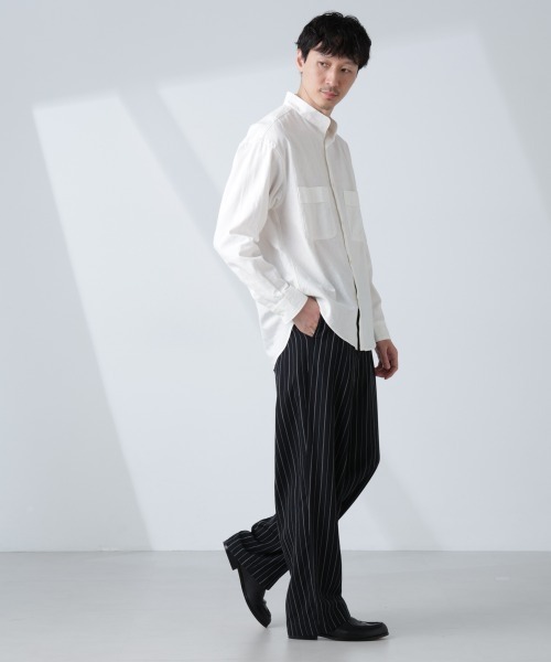 NANO universe(ナノユニバース)の「「BELGIUM LINEN FABRICS」リネンコットンスタンドカラーシャツ(シャツ/ブラウス・メンズ・ホワイト/ピンク/ブラック/ライトブルー・S/M/L)」の11枚目の写真