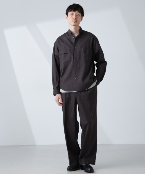 NANO universe(ナノユニバース)の「「BELGIUM LINEN FABRICS」リネンコットンスタンドカラーシャツ(シャツ/ブラウス・メンズ・ホワイト/ピンク/ブラック/ライトブルー・S/M/L)」の16枚目の写真