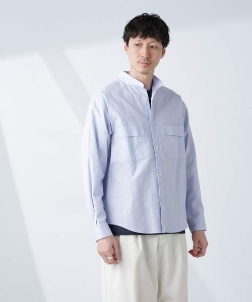 NANO universe(ナノユニバース)の「「BELGIUM LINEN FABRICS」リネンコットンスタンドカラーシャツ(シャツ/ブラウス・メンズ・ホワイト/ピンク/ブラック/ライトブルー・S/M/L)」の19枚目の写真