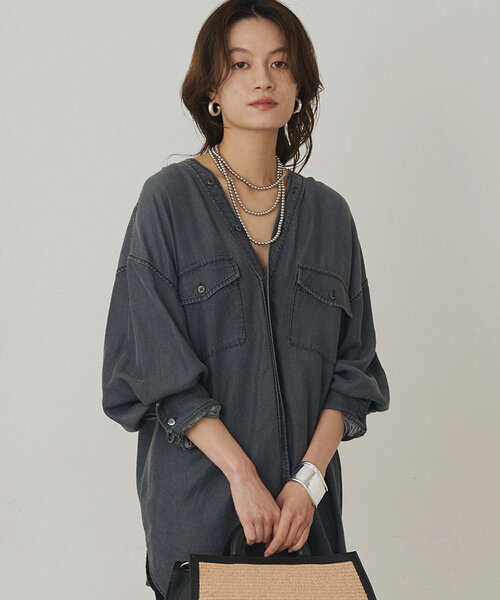 ラウンジドレス　デニムシャツ ダメージデニムシャツ（シャツ/ブラウス）｜LOUNGEDRESS
