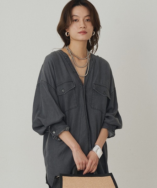 Loungdressデニムシャツ ダメージデニムシャツ（シャツ/ブラウス）｜LOUNGEDRESS