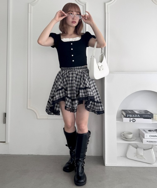 Loueme(ルエム)の「イレヘムチェックレースミニスカパン(スカート・レディース・アイボリー/ブラック・FREE)」の22枚目の写真