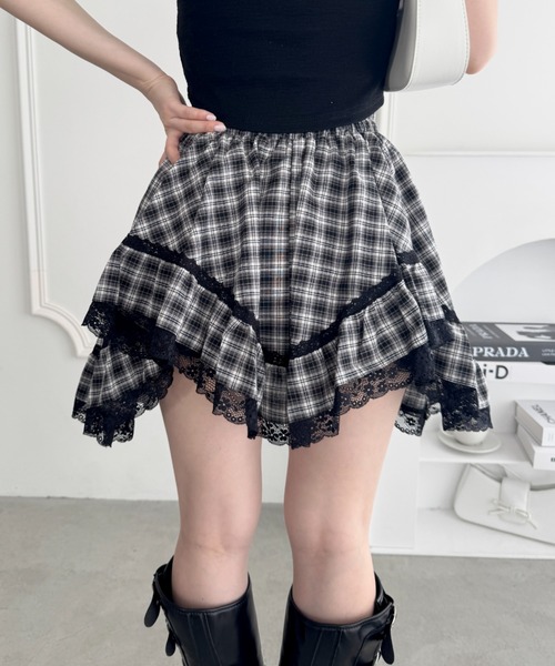 Loueme(ルエム)の「イレヘムチェックレースミニスカパン(スカート・レディース・アイボリー/ブラック・FREE)」の18枚目の写真