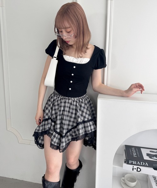 Loueme(ルエム)の「イレヘムチェックレースミニスカパン(スカート・レディース・アイボリー/ブラック・FREE)」の19枚目の写真