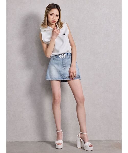 GYDA（ジェイダ）の「GD MOLDスカートライクデニムショートパンツ（デニムスカート・レディース・ライトブルー/インディゴブルー・X-SMALL/SMALL/MEDIUM）」の7枚目の写真