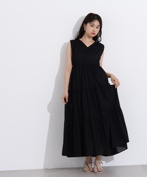 N.（N. Natural Beauty Basic） | 【PS/低身長サイズ】コットンVネックティアードワンピース(ワンピース)