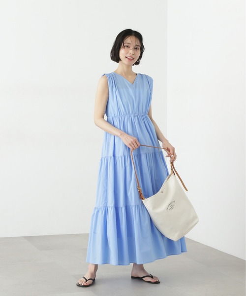 N.(N. Natural Beauty Basic)(エヌエヌナチュラルビューティーベーシック)の「【PS/低身長サイズ】コットンVネックティアードワンピース(ワンピース・レディース・オレンジ/ブラック/ブルー・SMALL/MEDIUM/PS)」の20枚目の写真