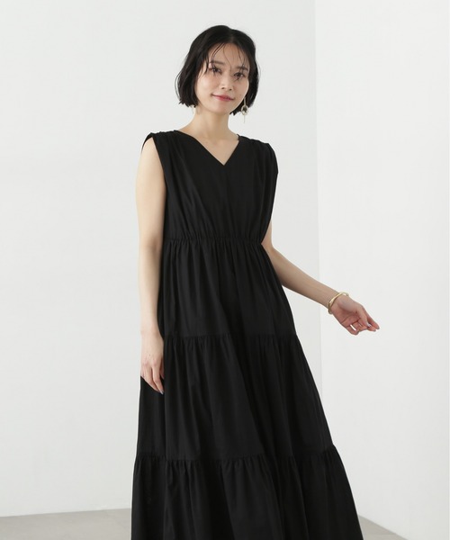 N.(N. Natural Beauty Basic)(エヌエヌナチュラルビューティーベーシック)の「【PS/低身長サイズ】コットンVネックティアードワンピース(ワンピース・レディース・オレンジ/ブラック/ブルー・SMALL/MEDIUM/PS)」の4枚目の写真