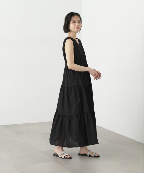 N.(N. Natural Beauty Basic)(エヌエヌナチュラルビューティーベーシック)の「【PS/低身長サイズ】コットンVネックティアードワンピース(ワンピース・レディース・オレンジ/ブラック/ブルー・SMALL/MEDIUM/PS)」の8枚目の写真