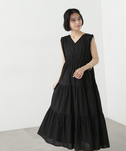 N.(N. Natural Beauty Basic)(エヌエヌナチュラルビューティーベーシック)の「【PS/低身長サイズ】コットンVネックティアードワンピース(ワンピース・レディース・オレンジ/ブラック/ブルー・SMALL/MEDIUM/PS)」の9枚目の写真