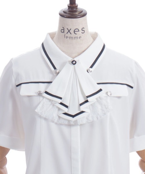 axes femme（アクシーズファム）の「フリルジャボ付配色ラインブラウス（シャツ/ブラウス・レディース・ホワイト/ネイビー/レッド・FREE）」の10枚目の写真