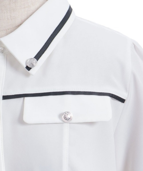 axes femme（アクシーズファム）の「フリルジャボ付配色ラインブラウス（シャツ/ブラウス・レディース・ホワイト/ネイビー/レッド・FREE）」の5枚目の写真