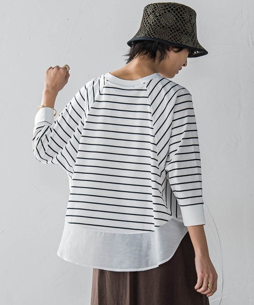 MAYSON GREY(メイソングレイ)の「7分袖ドライコットン裾ドッキングドルマンプルオーバー(Tシャツ/カットソー・レディース・ホワイト/ホワイト系その他/ライトグレー・M)」の1枚目の写真