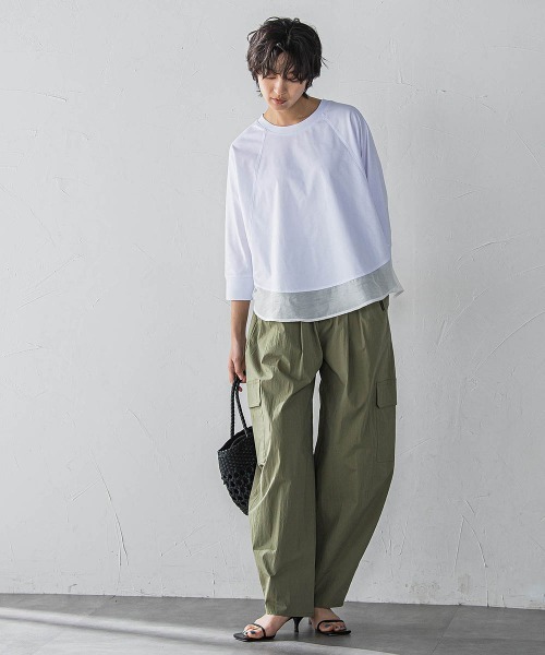 MAYSON GREY(メイソングレイ)の「7分袖ドライコットン裾ドッキングドルマンプルオーバー(Tシャツ/カットソー・レディース・ホワイト/ホワイト系その他/ライトグレー・M)」の7枚目の写真