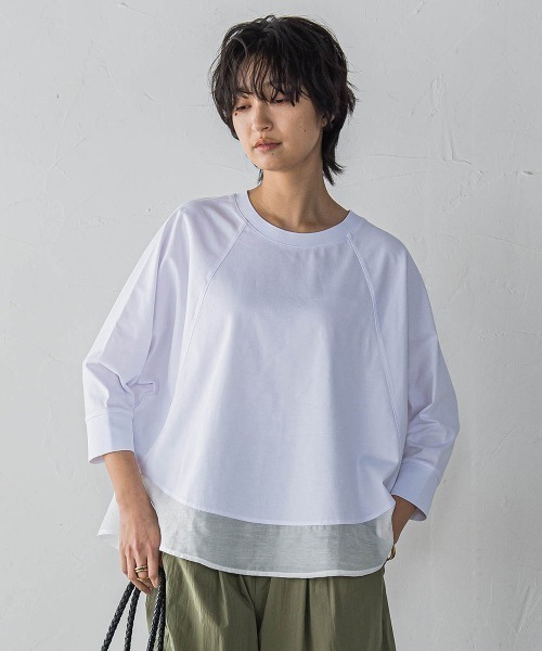 MAYSON GREY(メイソングレイ)の「7分袖ドライコットン裾ドッキングドルマンプルオーバー(Tシャツ/カットソー・レディース・ホワイト/ホワイト系その他/ライトグレー・M)」の5枚目の写真
