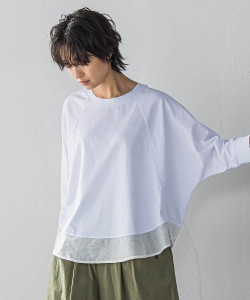 MAYSON GREY(メイソングレイ)の「7分袖ドライコットン裾ドッキングドルマンプルオーバー(Tシャツ/カットソー・レディース・ホワイト/ホワイト系その他/ライトグレー・M)」の6枚目の写真