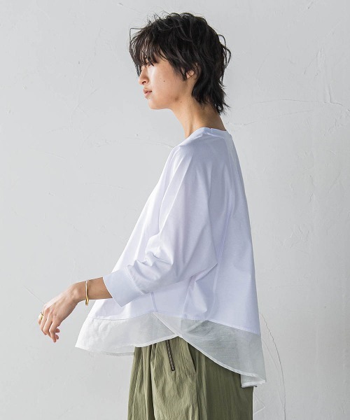 MAYSON GREY(メイソングレイ)の「7分袖ドライコットン裾ドッキングドルマンプルオーバー(Tシャツ/カットソー・レディース・ホワイト/ホワイト系その他/ライトグレー・M)」の4枚目の写真