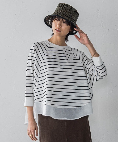 MAYSON GREY(メイソングレイ)の「7分袖ドライコットン裾ドッキングドルマンプルオーバー(Tシャツ/カットソー・レディース・ホワイト/ホワイト系その他/ライトグレー・M)」の10枚目の写真