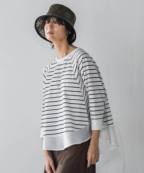 MAYSON GREY(メイソングレイ)の「7分袖ドライコットン裾ドッキングドルマンプルオーバー(Tシャツ/カットソー・レディース・ホワイト/ホワイト系その他/ライトグレー・M)」の12枚目の写真